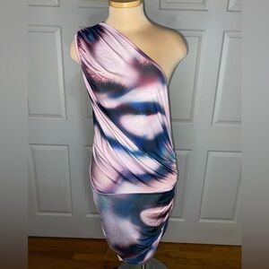PrettyLittleThing One-Shoulder Pink and Blue Abstract Dress Size 22, 3XL, Y3K